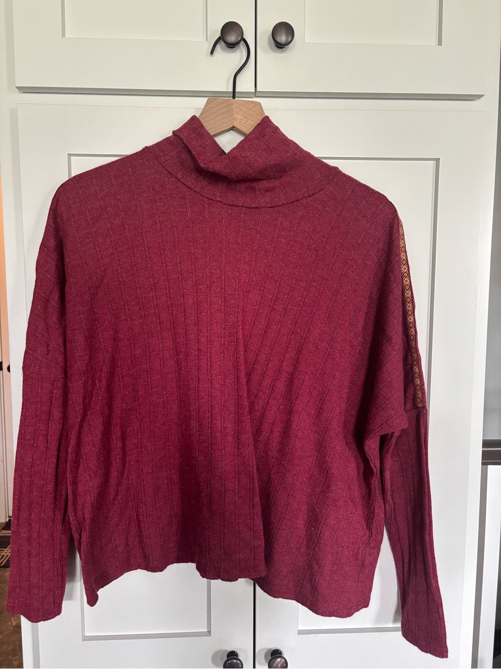 💚 $5 Deals- Women's Ribbed Cowl Neck Sweater - Burgundy
